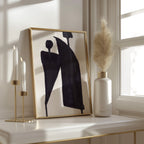 Composition in Ink 05 in black ink displayed in a modern interior, room mockup view two – abstract giclée wall art, 40×60 cm, portrait format, Open Wall Studio