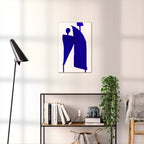 Composition in Ink 05 blue ink, 40×60 cm giclée art print shown to scale in a home interior – abstract minimalist wall art, portrait format, Open Wall Studio Studies in Ink