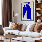 Composition in Ink 05 in blue ink displayed in a modern interior, room mockup view one – abstract giclée wall art, 60×90 cm, portrait format, Open Wall Studio