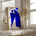 Composition in Ink 05 in blue ink displayed in a modern interior, room mockup view two – abstract giclée wall art, 40×60 cm, portrait format, Open Wall Studio