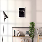 Composition in Ink 06 black ink, 30×45 cm giclée art print shown to scale in a home interior – abstract minimalist wall art, portrait format, Open Wall Studio Studies in Ink