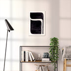 Composition in Ink 06 black ink, 40×60 cm giclée art print shown to scale in a home interior – abstract minimalist wall art, portrait format, Open Wall Studio Studies in Ink