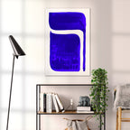 Composition in Ink 06 blue ink, 60×90 cm giclée art print shown to scale in a home interior – abstract minimalist wall art, portrait format, Open Wall Studio Studies in Ink