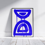 Composition in Ink 07 framed art print in blue ink – contemporary abstract giclée print shown in frame, portrait format, 60×80 cm, no scale reference, Open Wall Studio
