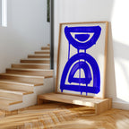 Composition in Ink 07 in blue ink displayed in a modern interior, room mockup view two – abstract giclée wall art, 30×40 cm, portrait format, Open Wall Studio
