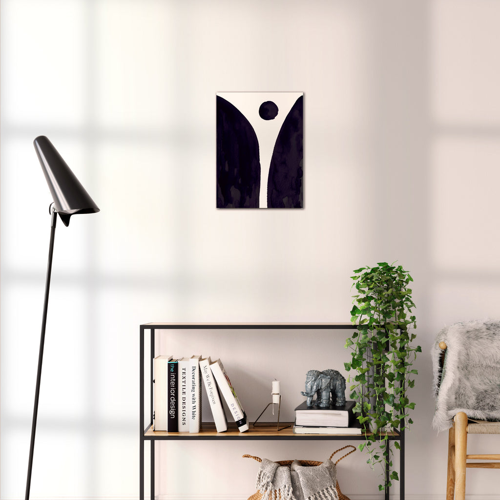 Composition in Ink 08 black ink, 30×40 cm giclée art print shown to scale in a home interior – abstract minimalist wall art, portrait format, Open Wall Studio Studies in Ink