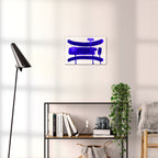 Composition in Ink 09 blue ink, 45×30 cm giclée art print shown to scale in a home interior – abstract minimalist wall art, landscape format, Open Wall Studio Studies in Ink