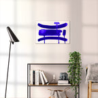 Composition in Ink 09 blue ink, 60×40 cm giclée art print shown to scale in a home interior – abstract minimalist wall art, landscape format, Open Wall Studio Studies in Ink