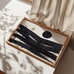 Composition in Ink 10 in black ink displayed in a modern interior, room mockup view two – abstract giclée wall art, 45×30 cm, landscape format, Open Wall Studio