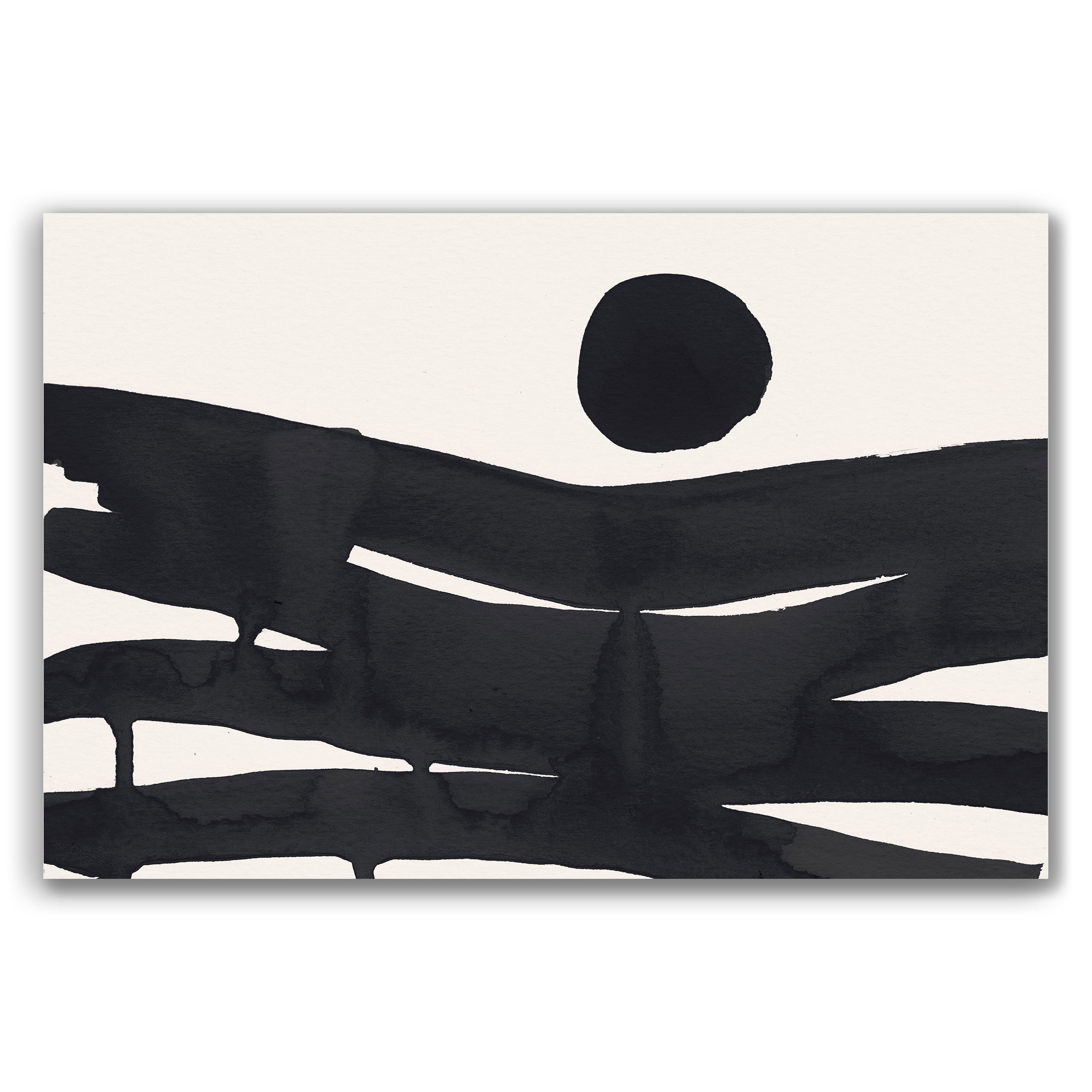 Composition in Ink 10 – pure abstract giclée art print in black ink, contemporary minimalist wall art, landscape format, 45×30 cm, Open Wall Studio Studies in Ink collection