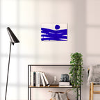 Composition in Ink 10 blue ink, 45×30 cm giclée art print shown to scale in a home interior – abstract minimalist wall art, landscape format, Open Wall Studio Studies in Ink