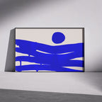 Composition in Ink 10 framed art print in blue ink – contemporary abstract giclée print shown in frame, landscape format, 45×30 cm, no scale reference, Open Wall Studio