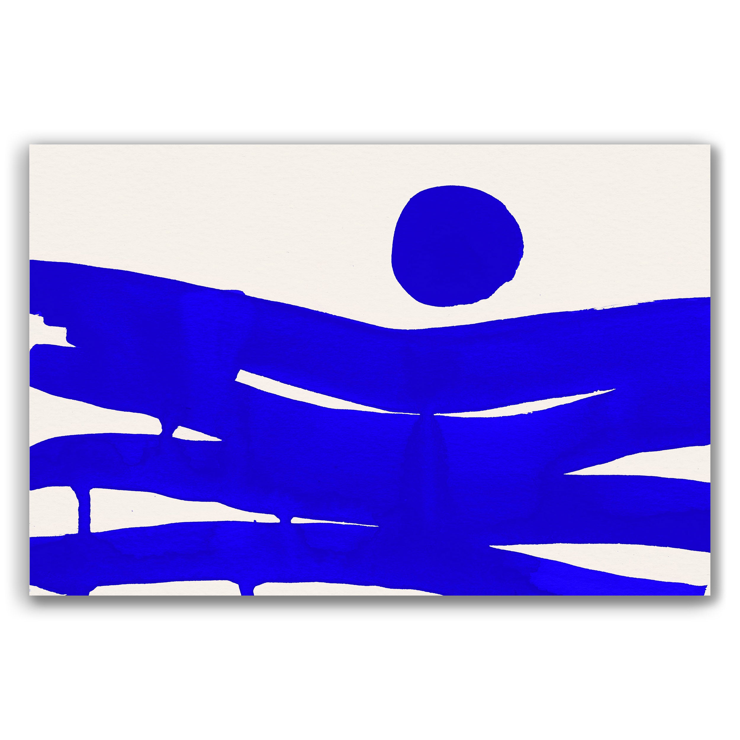 Composition in Ink 10 – pure abstract giclée art print in blue ink, contemporary minimalist wall art, landscape format, 45×30 cm, Open Wall Studio Studies in Ink collection
