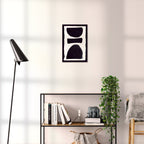 Composition in Ink 17 black ink, 30×45 cm giclée art print shown to scale in a home interior – abstract minimalist wall art, portrait format, Open Wall Studio Studies in Ink