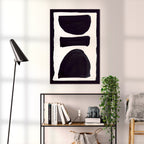 Composition in Ink 17 black ink, 60×90 cm giclée art print shown to scale in a home interior – abstract minimalist wall art, portrait format, Open Wall Studio Studies in Ink