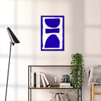 Composition in Ink 17 blue ink, 40×60 cm giclée art print shown to scale in a home interior – abstract minimalist wall art, portrait format, Open Wall Studio Studies in Ink