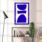 Composition in Ink 17 blue ink, 60×90 cm giclée art print shown to scale in a home interior – abstract minimalist wall art, portrait format, Open Wall Studio Studies in Ink