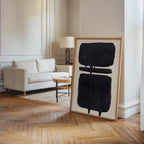 Composition in Ink 18 in black ink displayed in a modern interior, room mockup view one – abstract giclée wall art, 60×90 cm, portrait format, Open Wall Studio
