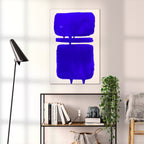 Composition in Ink 18 blue ink, 60×90 cm giclée art print shown to scale in a home interior – abstract minimalist wall art, portrait format, Open Wall Studio Studies in Ink
