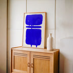 Composition in Ink 18 in blue ink displayed in a modern interior, room mockup view two – abstract giclée wall art, 40×60 cm, portrait format, Open Wall Studio
