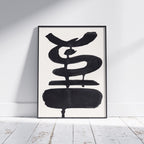 Composition in Ink 19 framed art print in black ink – contemporary abstract giclée print shown in frame, portrait format, 30×40 cm, no scale reference, Open Wall Studio