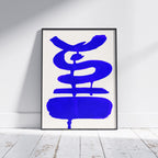 Composition in Ink 19 framed art print in blue ink – contemporary abstract giclée print shown in frame, portrait format, 45×60 cm, no scale reference, Open Wall Studio
