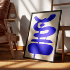 Composition in Ink 19 in blue ink displayed in a modern interior, room mockup view two – abstract giclée wall art, 60×80 cm, portrait format, Open Wall Studio