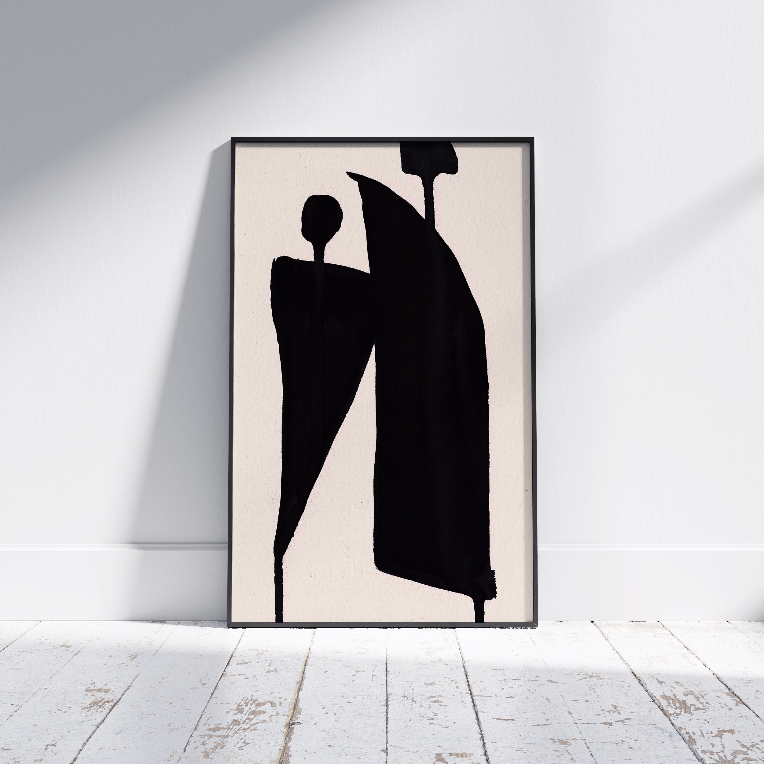 Composition in Ink 05 framed art print in black ink – contemporary abstract giclée print shown in frame, portrait format, 30×45 cm, no scale reference, Open Wall Studio