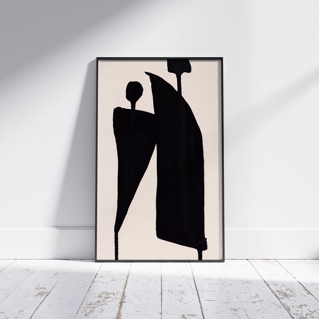 Composition in Ink 05 framed art print in black ink – contemporary abstract giclée print shown in frame, portrait format, 40×60 cm, no scale reference, Open Wall Studio
