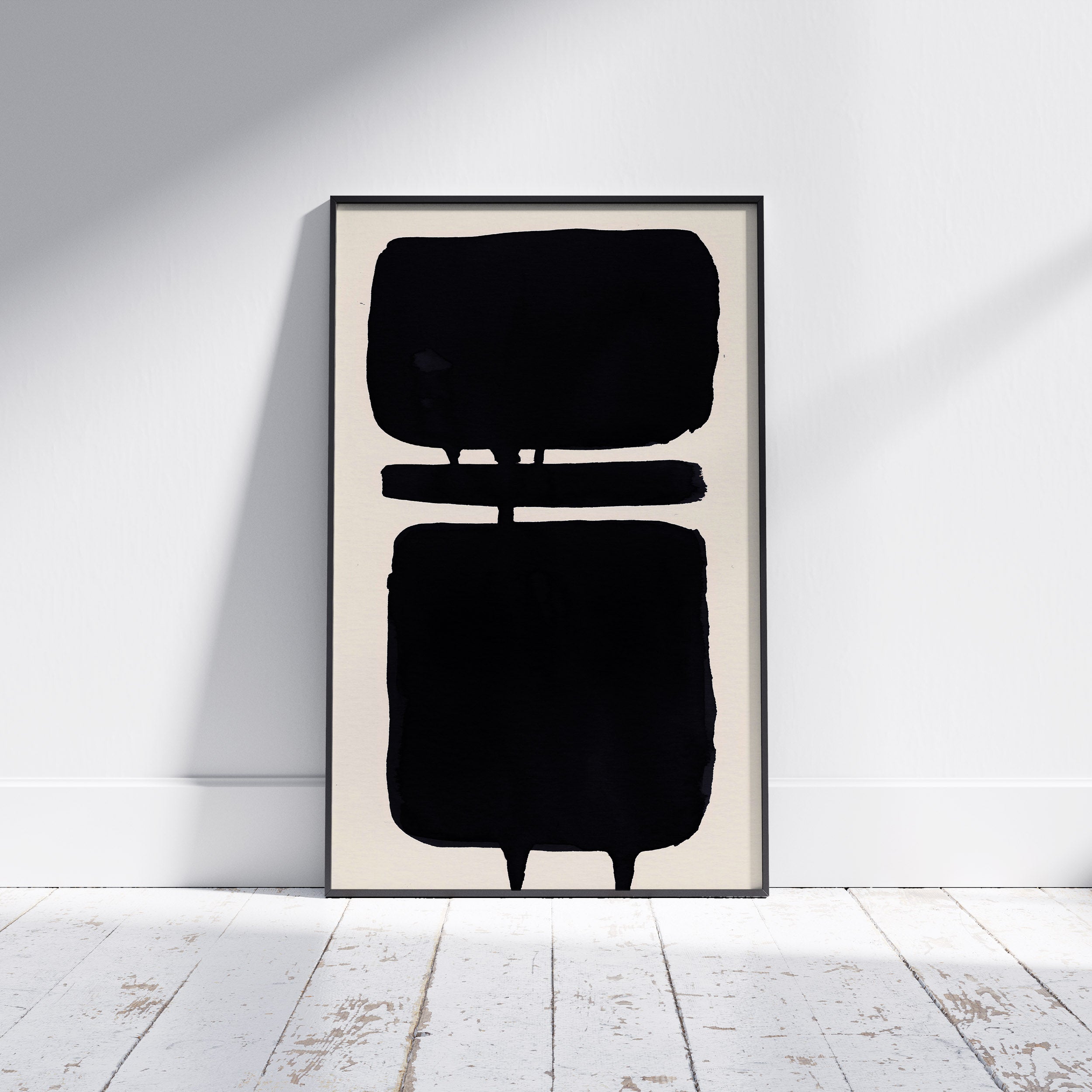 Composition in Ink 18 framed art print in black ink – contemporary abstract giclée print shown in frame, portrait format, 40×60 cm, no scale reference, Open Wall Studio