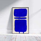 Composition in Ink 18 framed art print in blue ink – contemporary abstract giclée print shown in frame, portrait format, 30×45 cm, no scale reference, Open Wall Studio