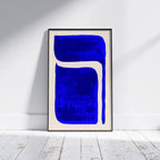 Composition in Ink 06 framed art print in blue ink – contemporary abstract giclée print shown in frame, portrait format, 60×90 cm, no scale reference, Open Wall Studio