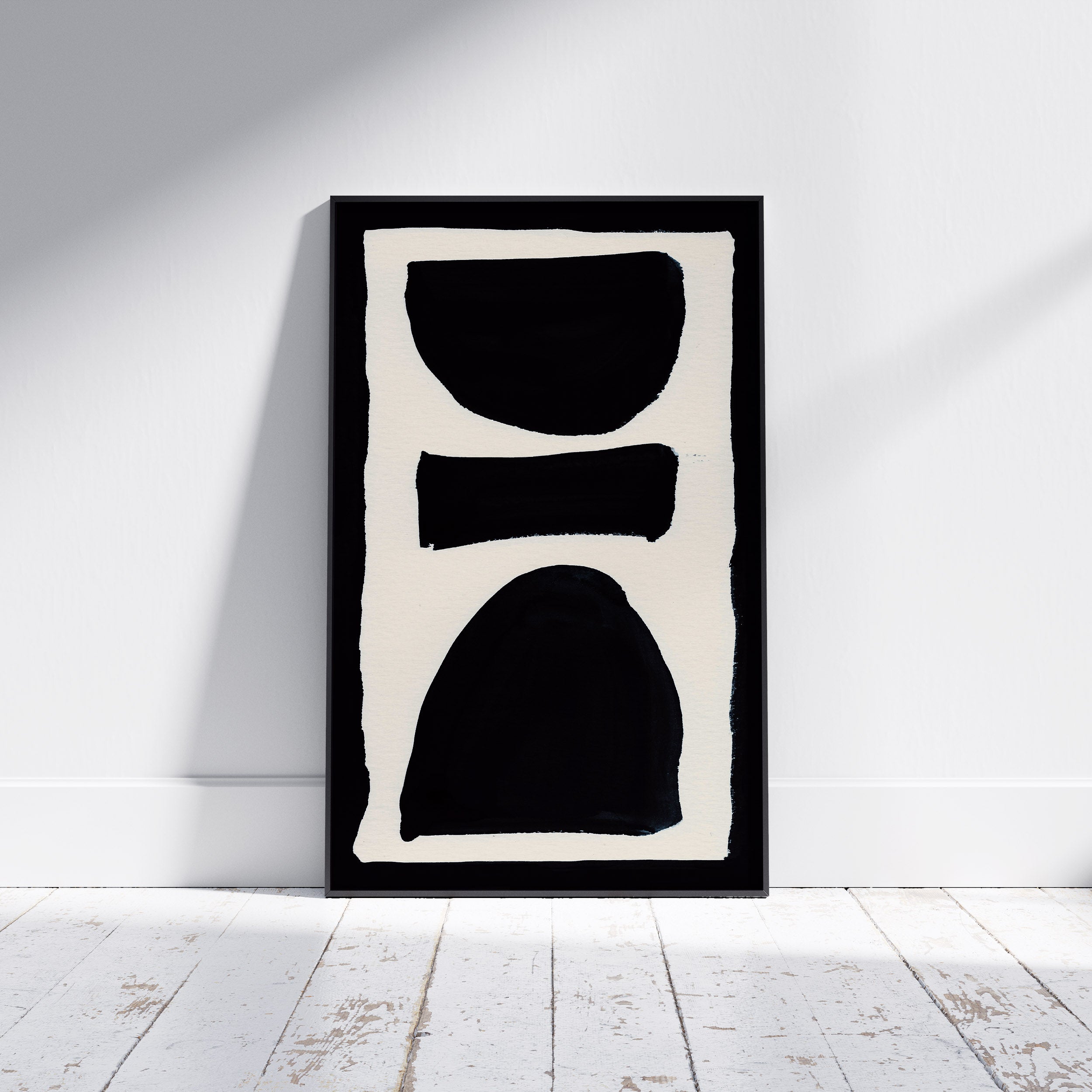 Composition in Ink 17 framed art print in black ink – contemporary abstract giclée print shown in frame, portrait format, 60×90 cm, no scale reference, Open Wall Studio