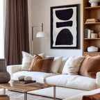 Composition in Ink 17 in black ink displayed in a modern interior, room mockup view one – abstract giclée wall art, 60×90 cm, portrait format, Open Wall Studio
