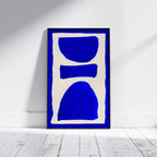 Composition in Ink 17 framed art print in blue ink – contemporary abstract giclée print shown in frame, portrait format, 40×60 cm, no scale reference, Open Wall Studio