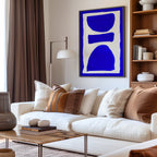 Composition in Ink 17 in blue ink displayed in a modern interior, room mockup view one – abstract giclée wall art, 30×45 cm, portrait format, Open Wall Studio