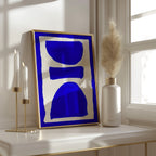 Composition in Ink 17 in blue ink displayed in a modern interior, room mockup view two – abstract giclée wall art, 60×90 cm, portrait format, Open Wall Studio