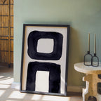 Composition in Ink 21 in black ink displayed in a modern interior, room mockup view two – abstract giclée wall art, 30×45 cm, portrait format, Open Wall Studio