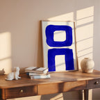 Composition in Ink 21 in blue ink displayed in a modern interior, room mockup view one – abstract giclée wall art, 30×45 cm, portrait format, Open Wall Studio