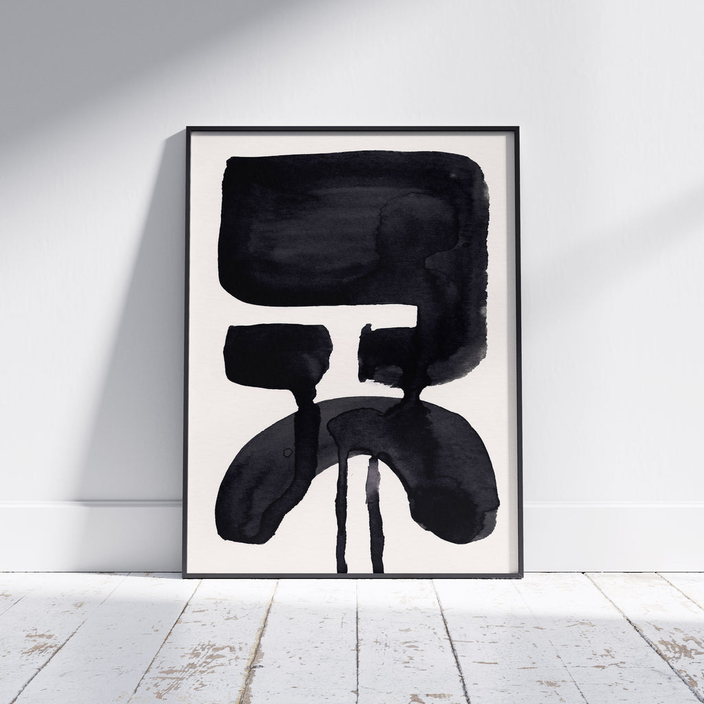 Composition in Ink 20 framed art print in black ink – contemporary abstract giclée print shown in frame, portrait format, 30×40 cm, no scale reference, Open Wall Studio