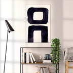 Composition in Ink 21 black ink, 60×90 cm giclée art print shown to scale in a home interior – abstract minimalist wall art, portrait format, Open Wall Studio Studies in Ink