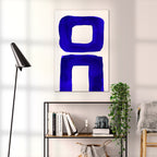 Composition in Ink 21 blue ink, 60×90 cm giclée art print shown to scale in a home interior – abstract minimalist wall art, portrait format, Open Wall Studio Studies in Ink