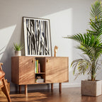 Composition in Ink 22 in black ink displayed in a modern interior, room mockup view one – abstract giclée wall art, 30×40 cm, portrait format, Open Wall Studio