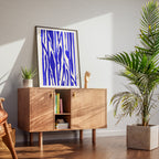 Composition in Ink 22 in blue ink displayed in a modern interior, room mockup view two – abstract giclée wall art, 30×40 cm, portrait format, Open Wall Studio