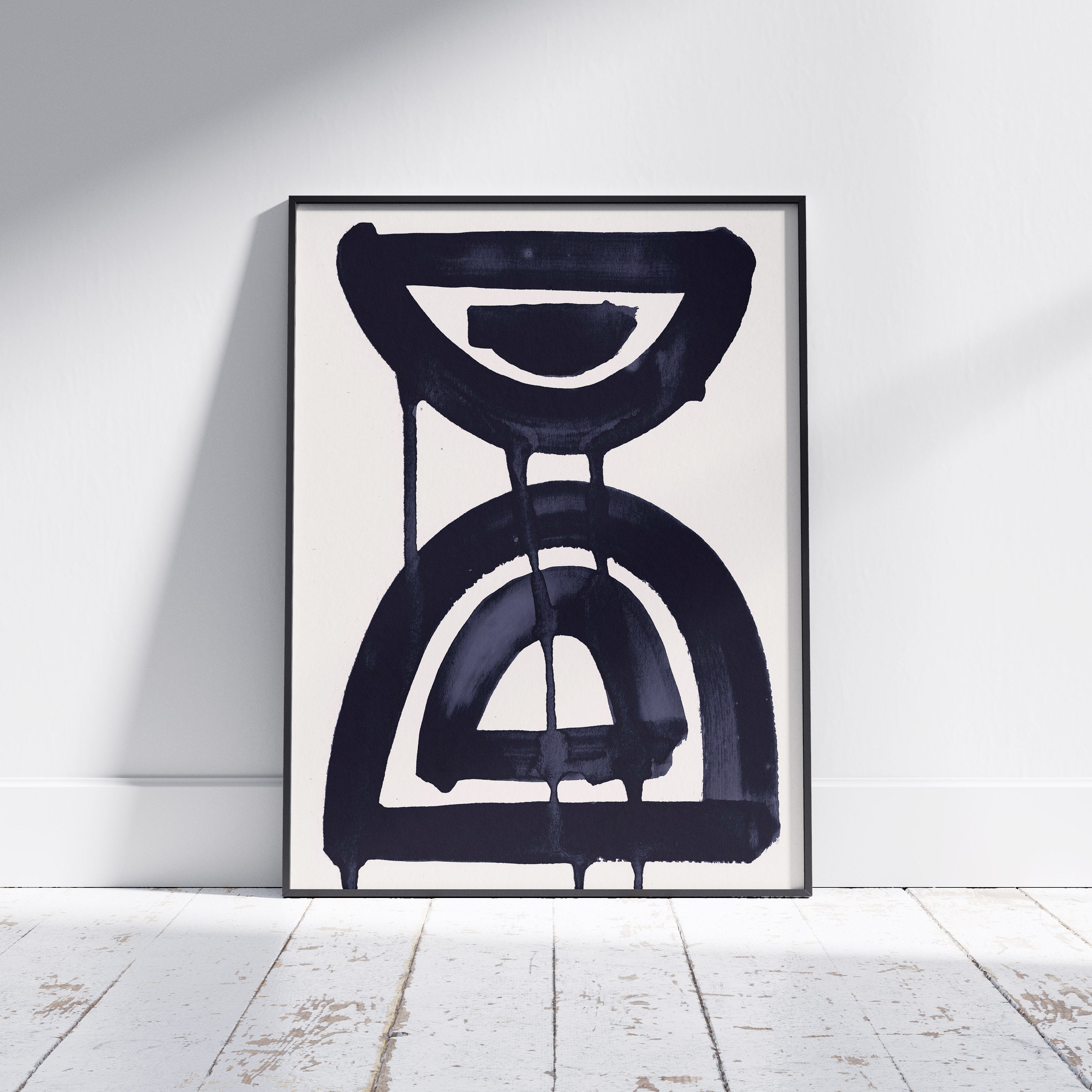 Composition in Ink 07 framed art print in black ink – contemporary abstract giclée print shown in frame, portrait format, 30×40 cm, no scale reference, Open Wall Studio
