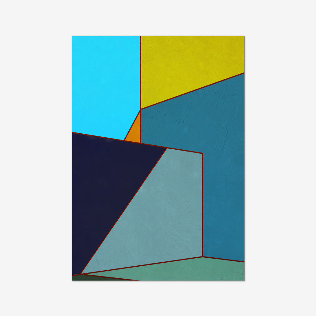 Constructed Fields 03 – abstract geometric colour-field composition featuring structured shapes and balanced colour fields on white background. Fine art giclée print available in multiple sizes.