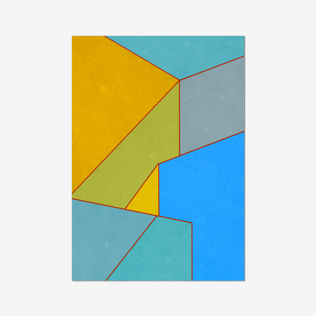 Constructed Fields 04 – abstract geometric colour-field composition featuring structured shapes and balanced colour fields on white background. Fine art giclée print available in multiple sizes.