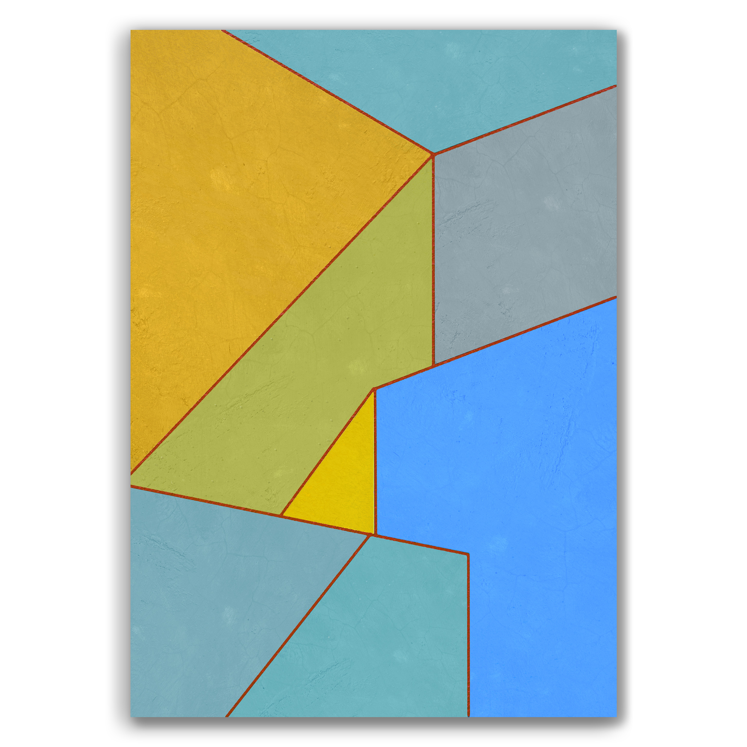 Constructed Fields 04 – abstract geometric colour-field composition featuring structured shapes and balanced colour fields on white background. Fine art giclée print available in multiple sizes.