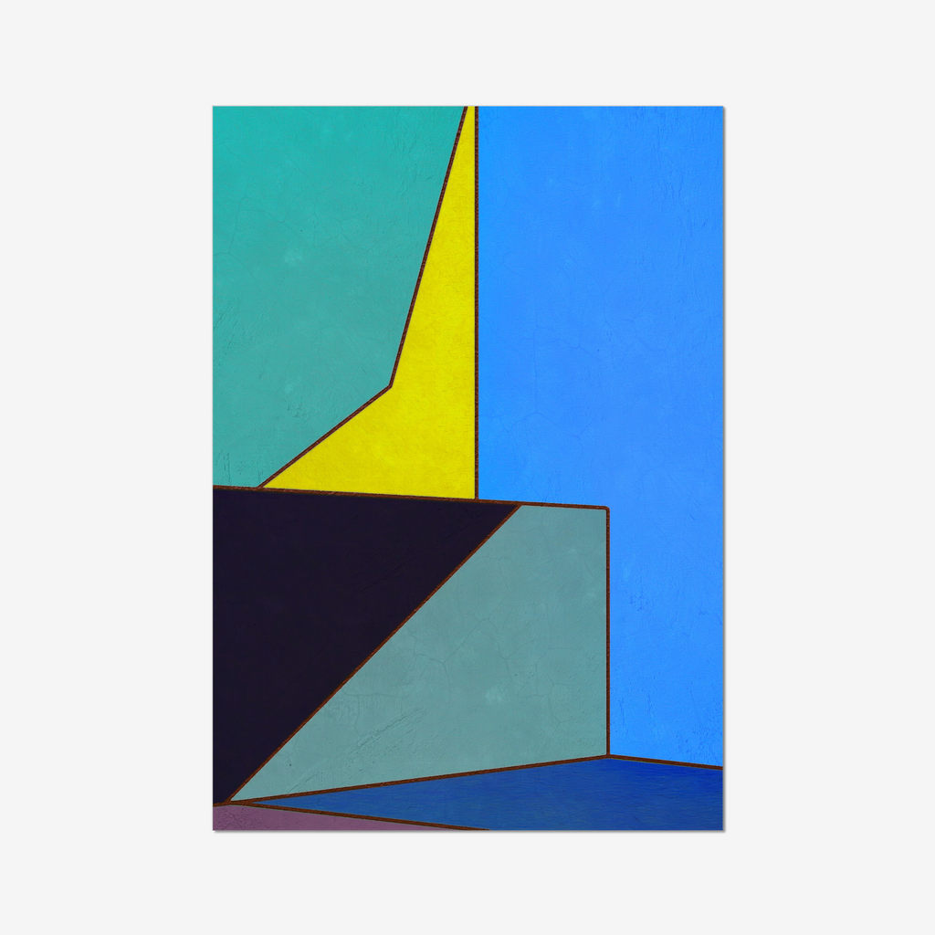 Constructed Fields 05 – abstract geometric colour-field composition featuring structured shapes and balanced colour fields on white background. Fine art giclée print available in multiple sizes.