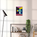 Constructed Fields 07 – geometric abstract art print shown to scale in a contemporary living space. Modern colour-field wall art available in A3, A2, or A1 sizes.